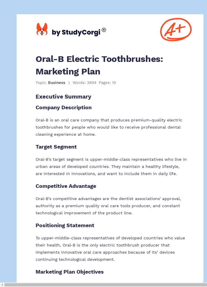 Oral-B Electric Toothbrushes: Marketing Plan. Page 1
