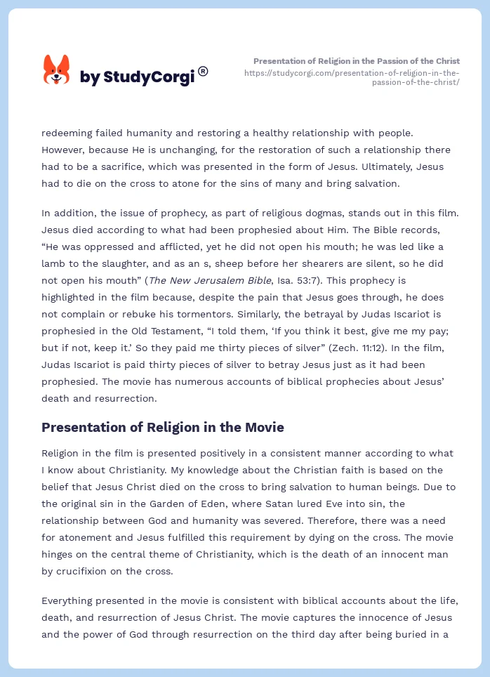 Presentation of Religion in the Passion of the Christ. Page 2