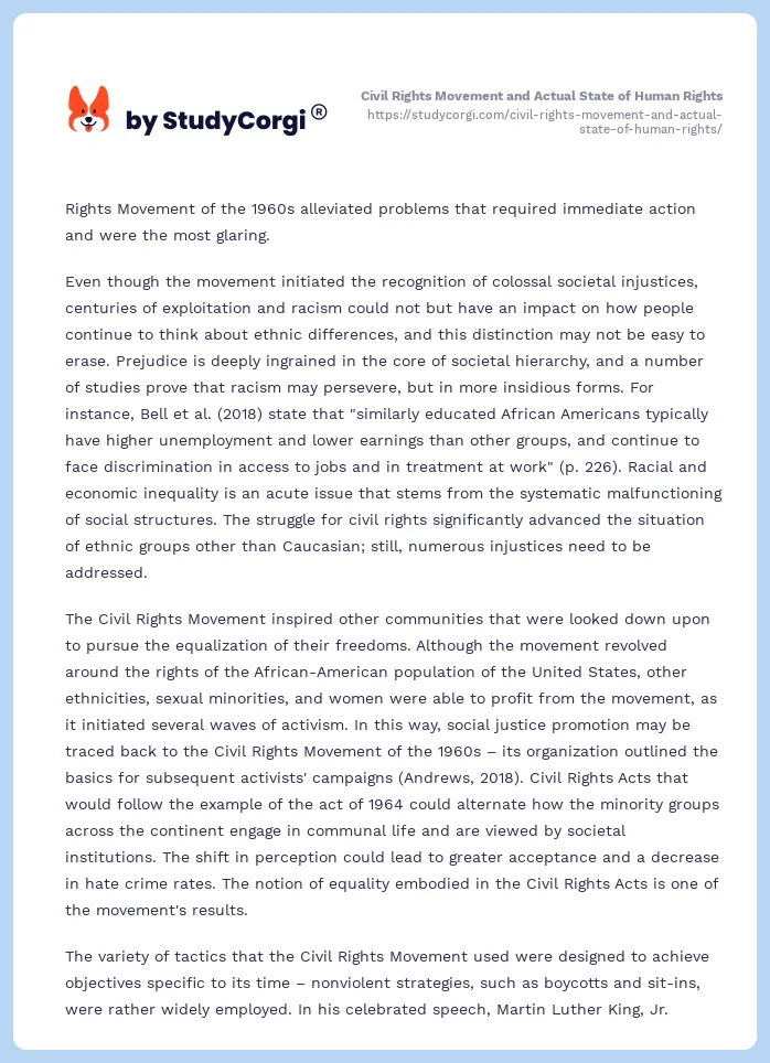 Civil Rights Movement and Actual State of Human Rights. Page 2