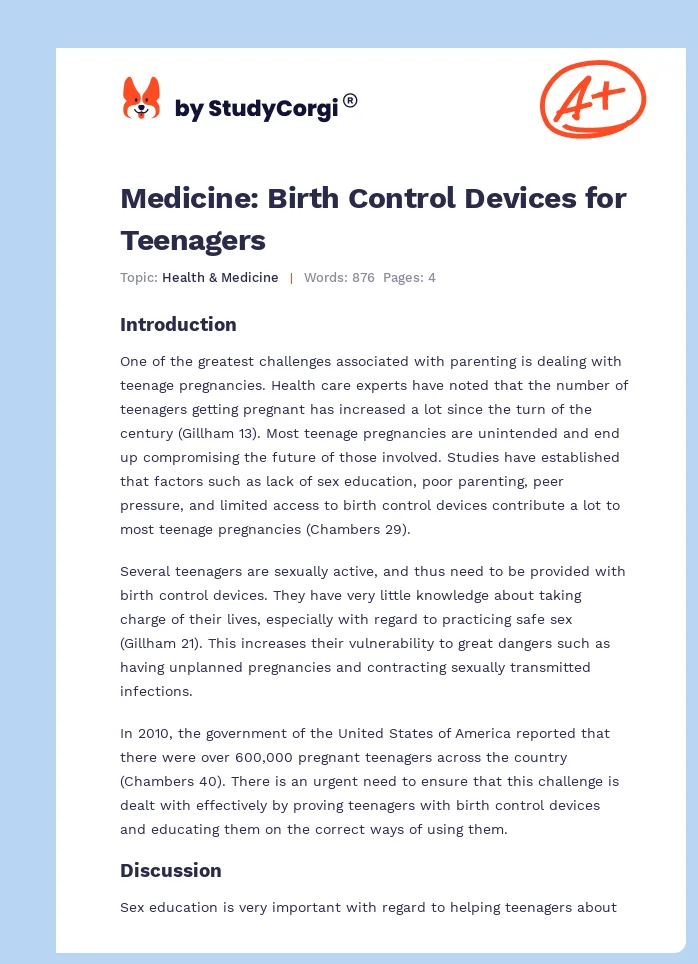 Medicine: Birth Control Devices for Teenagers. Page 1