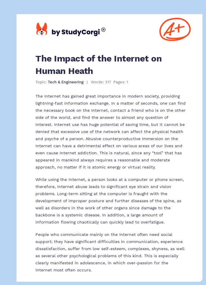 The Impact of the Internet on Human Heath. Page 1