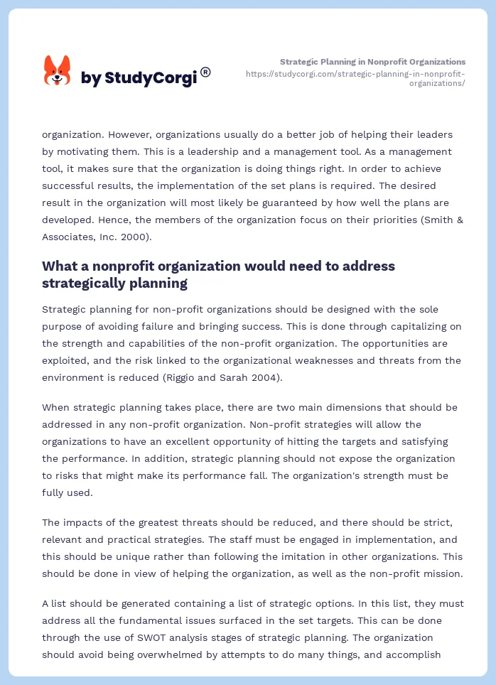 Strategic Planning in Nonprofit Organizations. Page 2