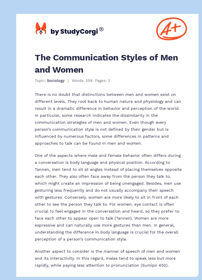 The Communication Styles of Men and Women. Page 1