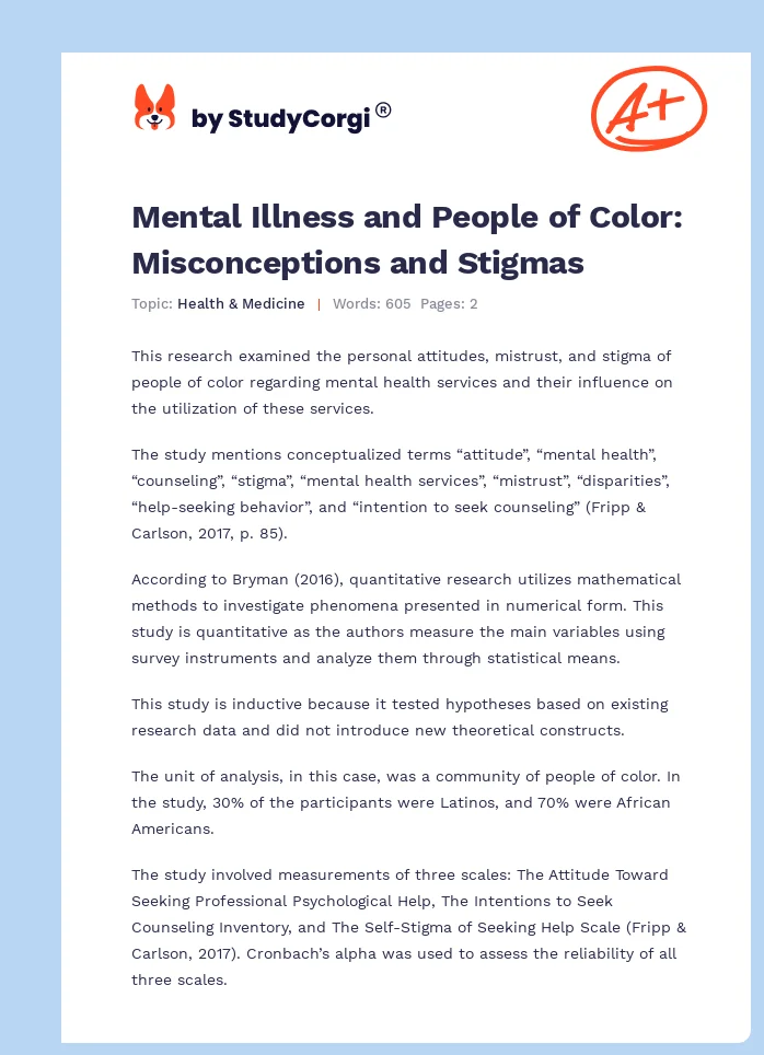 Mental Illness and People of Color: Misconceptions and Stigmas. Page 1