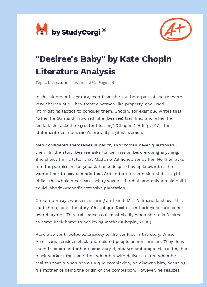 "Desiree's Baby" by Kate Chopin Literature Analysis. Page 1