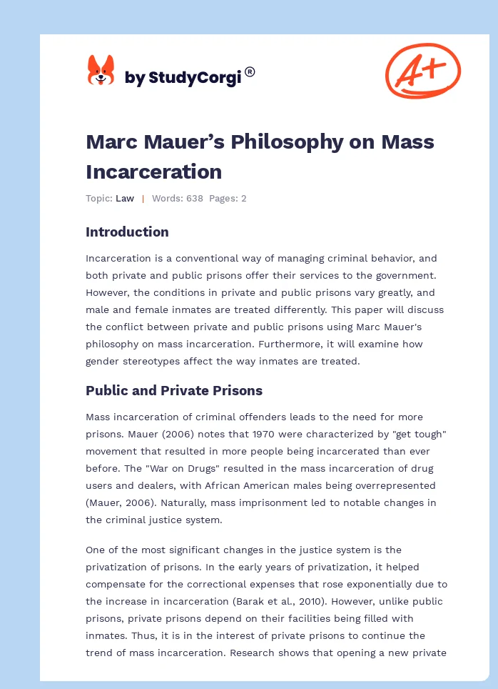Marc Mauer’s Philosophy on Mass Incarceration. Page 1