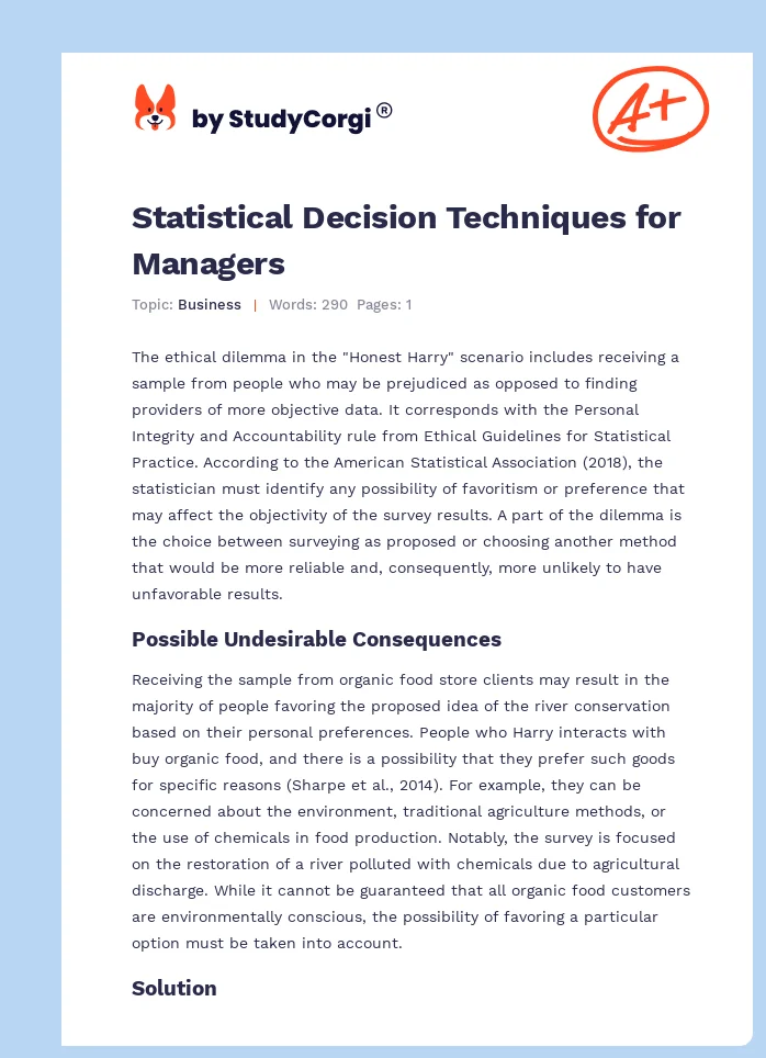 Statistical Decision Techniques for Managers. Page 1