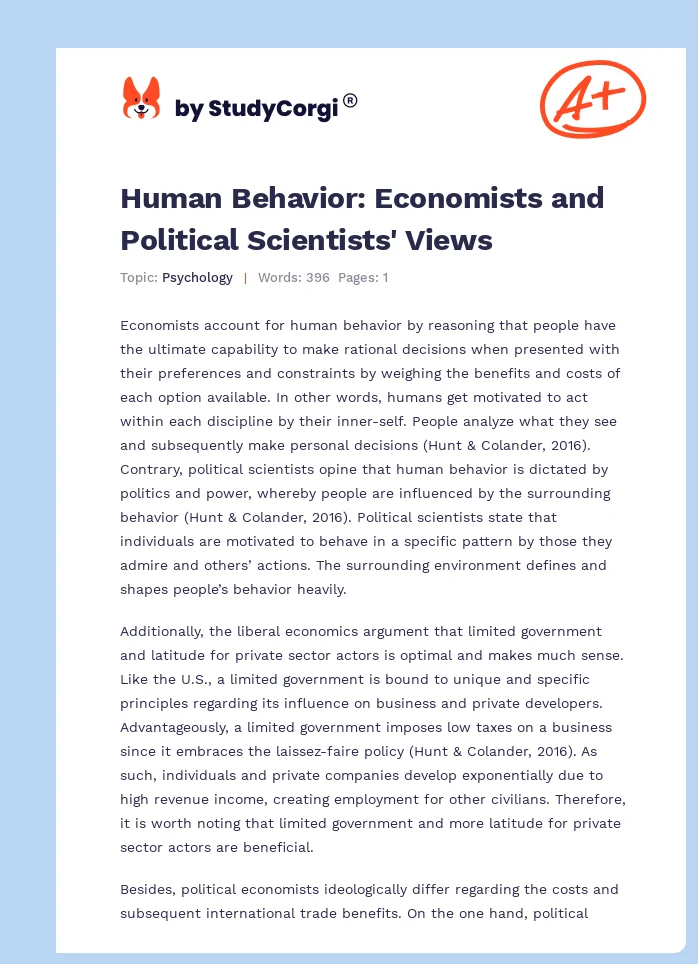 Human Behavior: Economists and Political Scientists' Views. Page 1