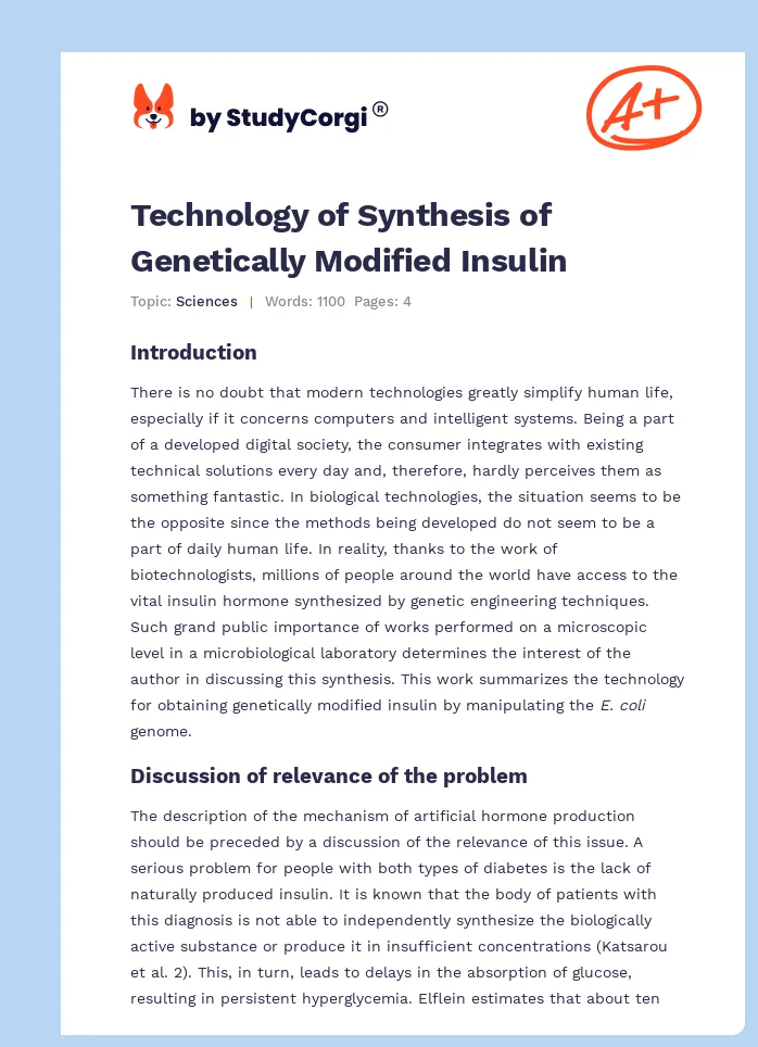 Technology of Synthesis of Genetically Modified Insulin. Page 1