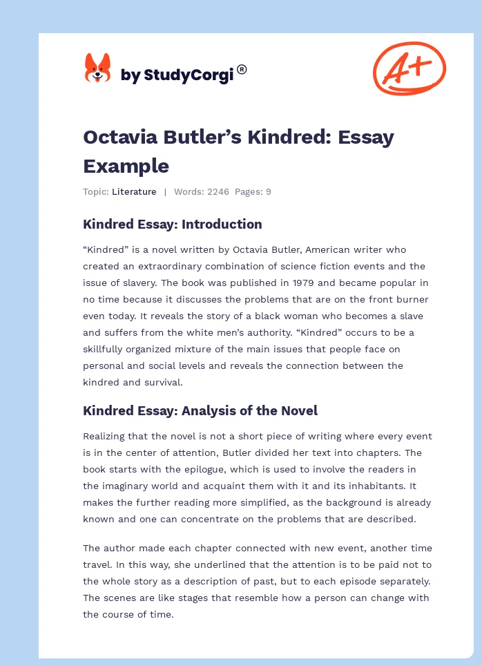 Octavia Butler’s Kindred: Essay Example. Page 1