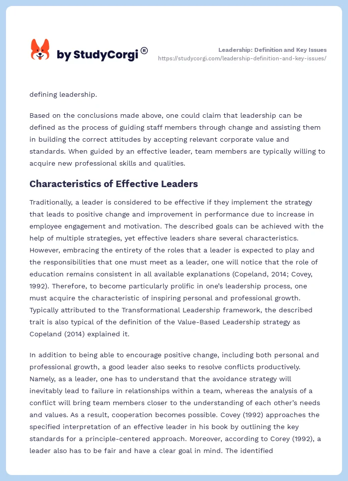 Leadership: Definition and Key Issues. Page 2