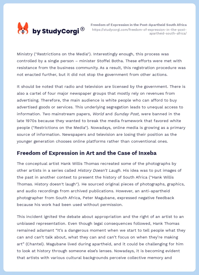 Freedom of Expression in the Post-Apartheid South Africa. Page 2