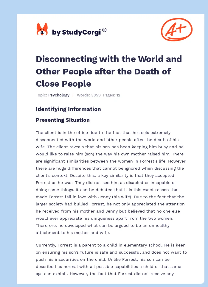 Disconnecting with the World and Other People after the Death of Close People. Page 1