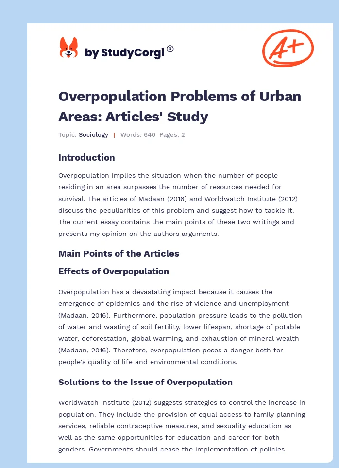 overpopulation of urban areas problems and solutions essay
