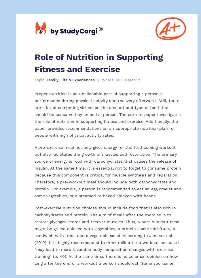 Role of Nutrition in Supporting Fitness and Exercise. Page 1