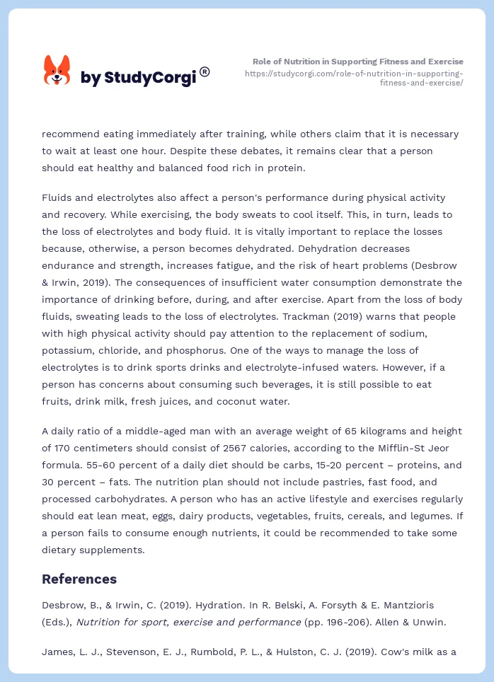 Role of Nutrition in Supporting Fitness and Exercise. Page 2