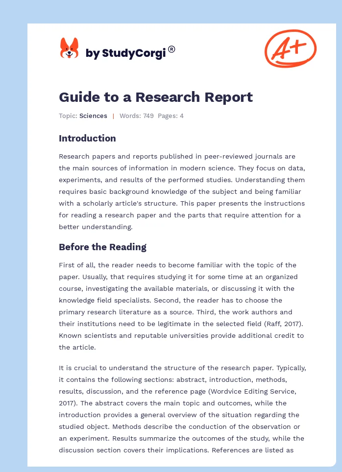 Guide to a Research Report. Page 1