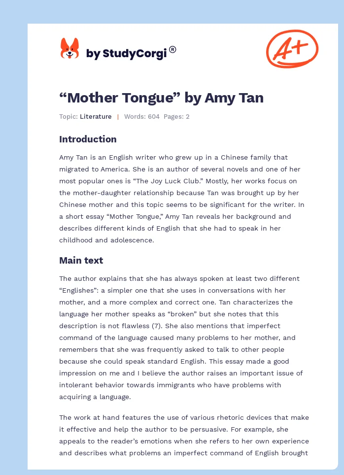 “Mother Tongue” by Amy Tan. Page 1