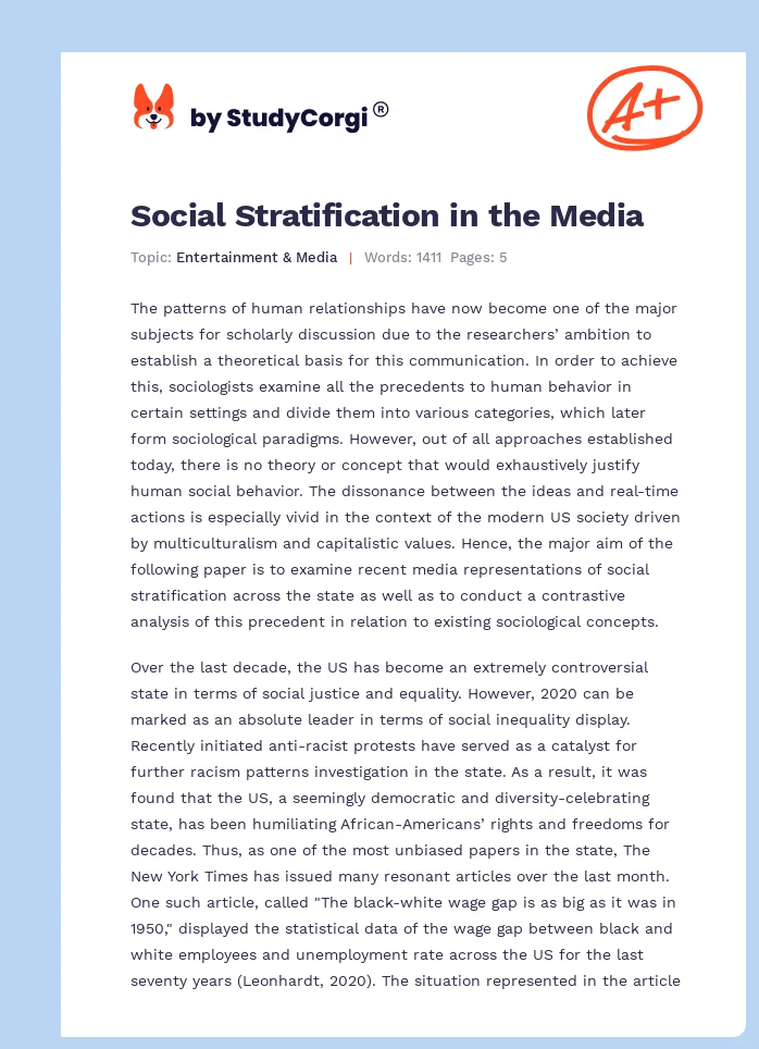 Social Stratification in the Media. Page 1