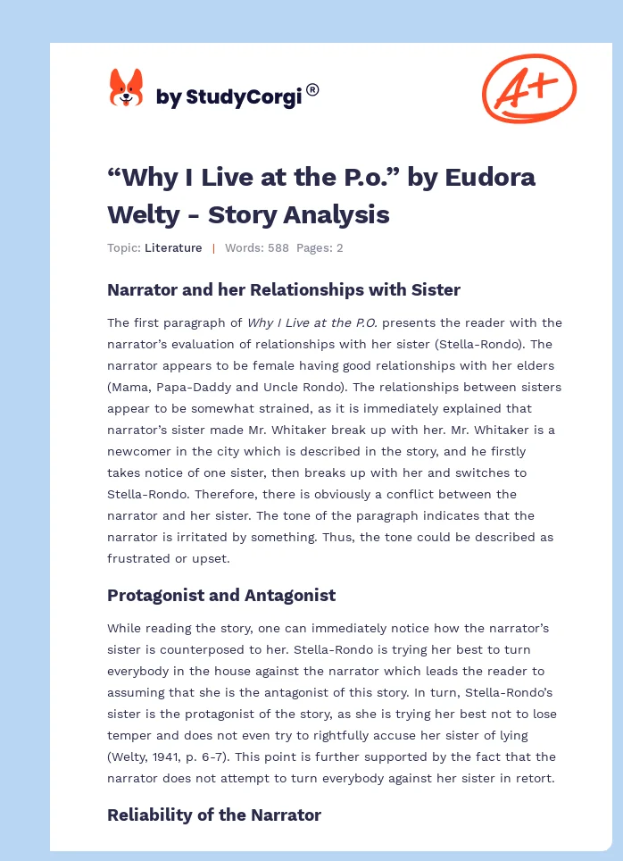 “Why I Live at the P.o.” by Eudora Welty - Story Analysis. Page 1