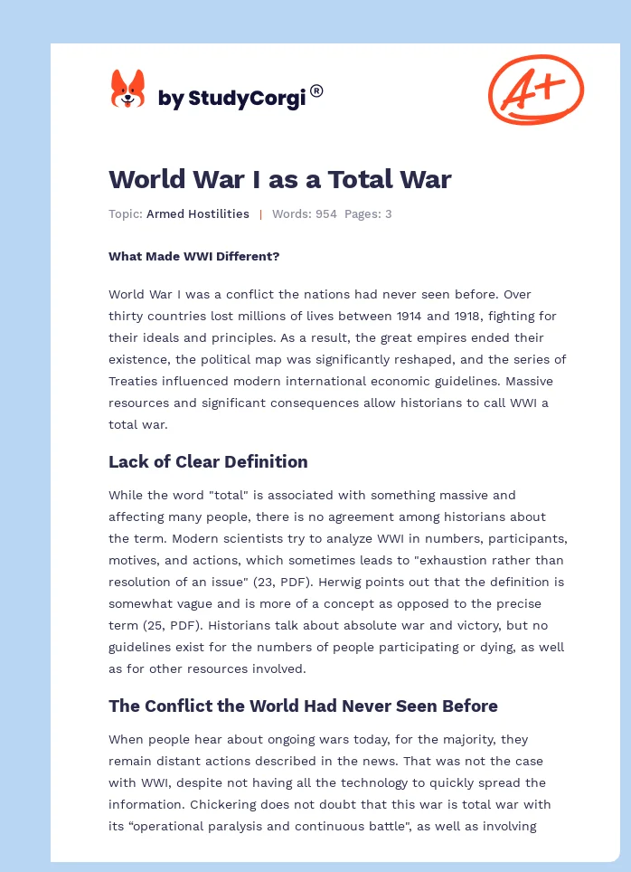 World War I as a Total War. Page 1