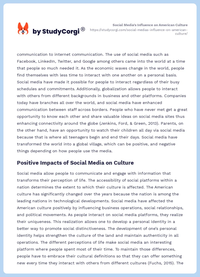 Social Media’s Influence on American Culture. Page 2