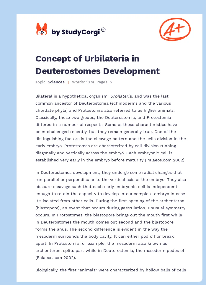 Concept of Urbilateria in Deuterostomes Development. Page 1