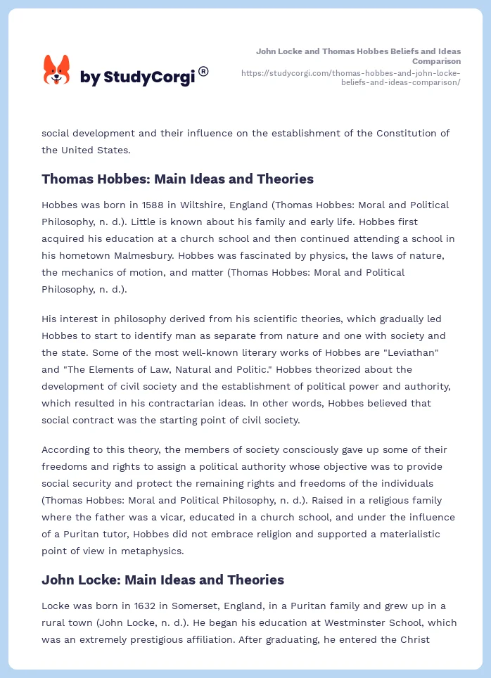 John Locke and Thomas Hobbes Beliefs and Ideas Comparison. Page 2