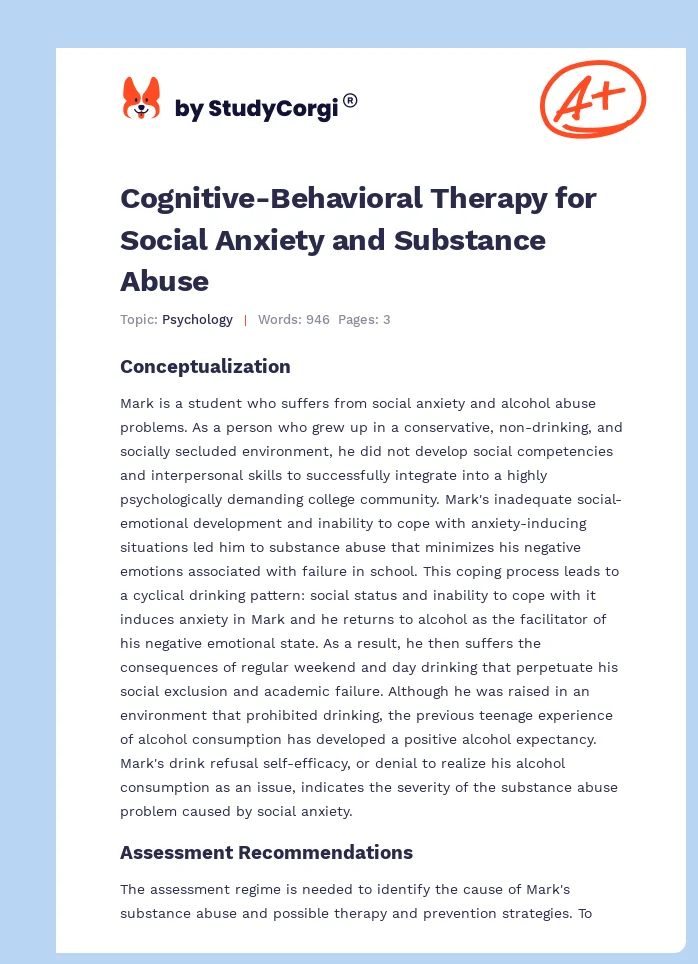 Cognitive-Behavioral Therapy for Social Anxiety and Substance Abuse. Page 1