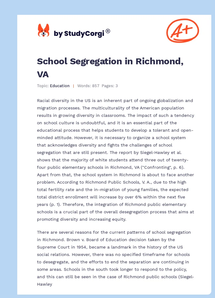 School Segregation in Richmond, VA. Page 1