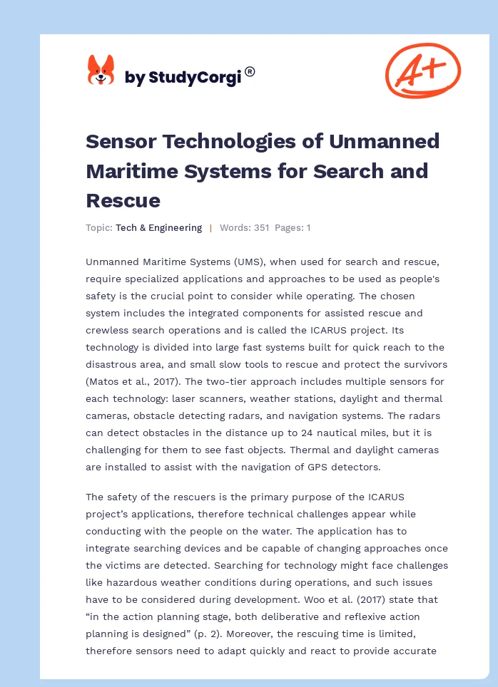 Sensor Technologies of Unmanned Maritime Systems for Search and Rescue. Page 1