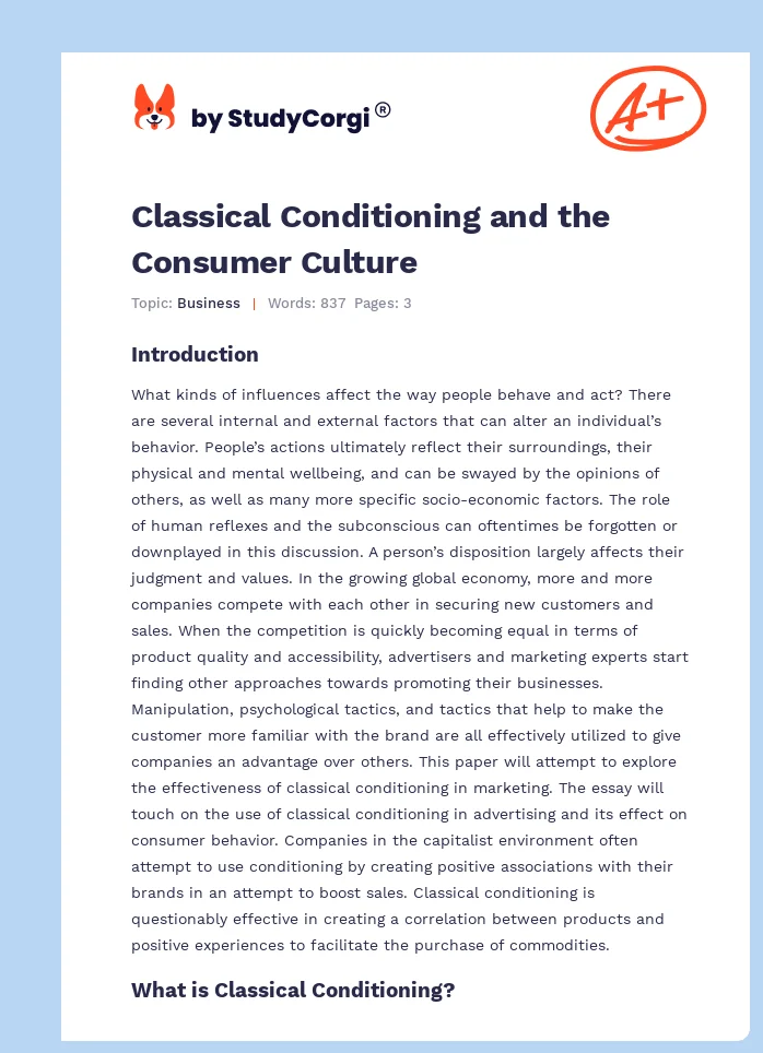 Classical Conditioning and the Consumer Culture. Page 1