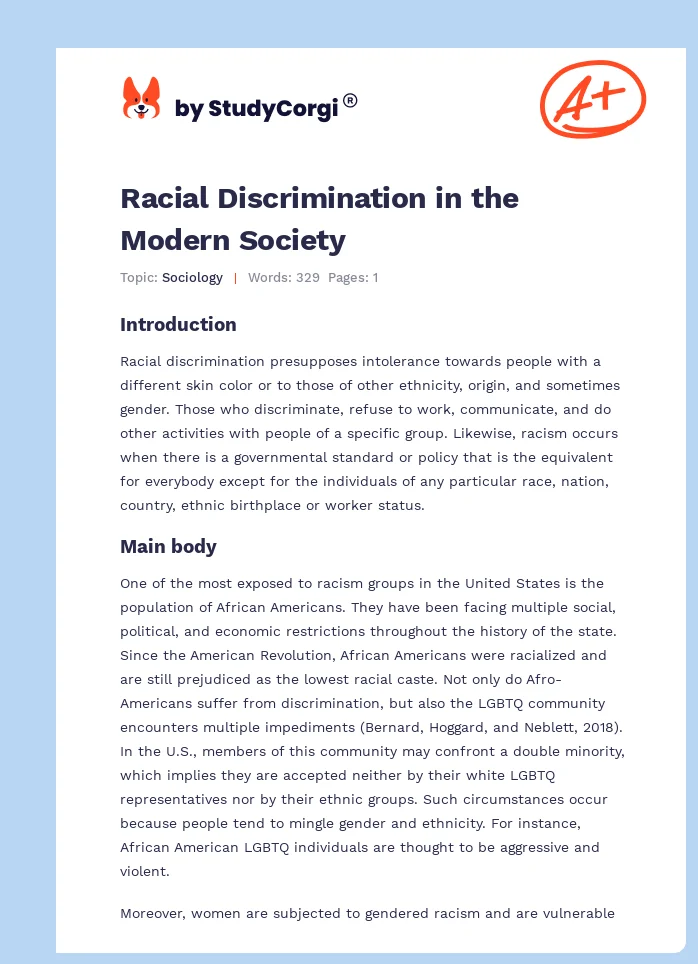 Racial Discrimination in the Modern Society. Page 1