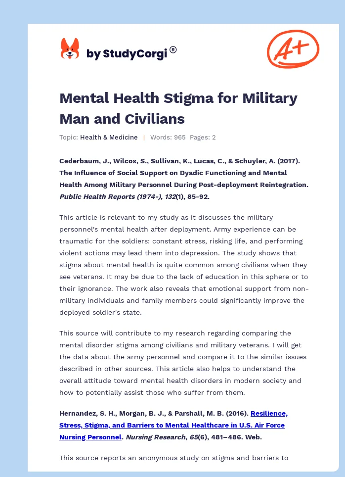 Mental Health Stigma for Military Man and Civilians. Page 1