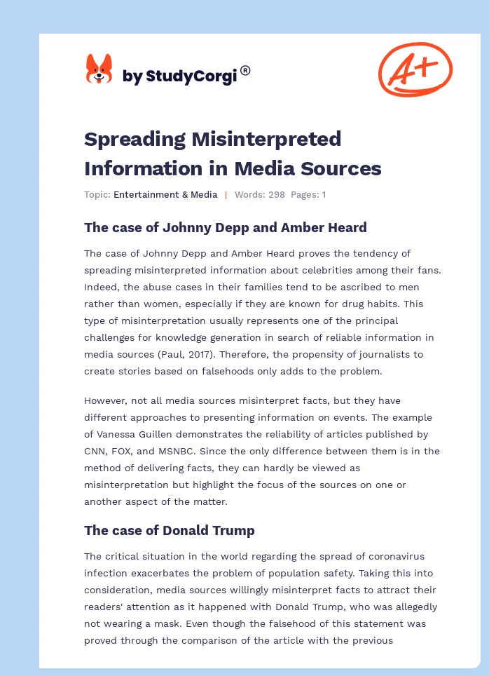 Spreading Misinterpreted Information in Media Sources. Page 1