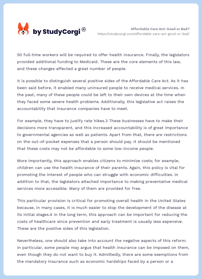 Affordable Care Act: Good or Bad?. Page 2
