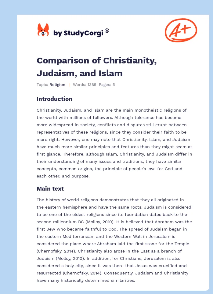 Comparison of Christianity, Judaism, and Islam. Page 1