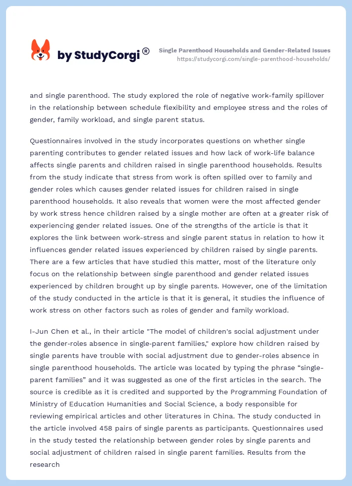 Single Parenthood Households and Gender-Related Issues. Page 2