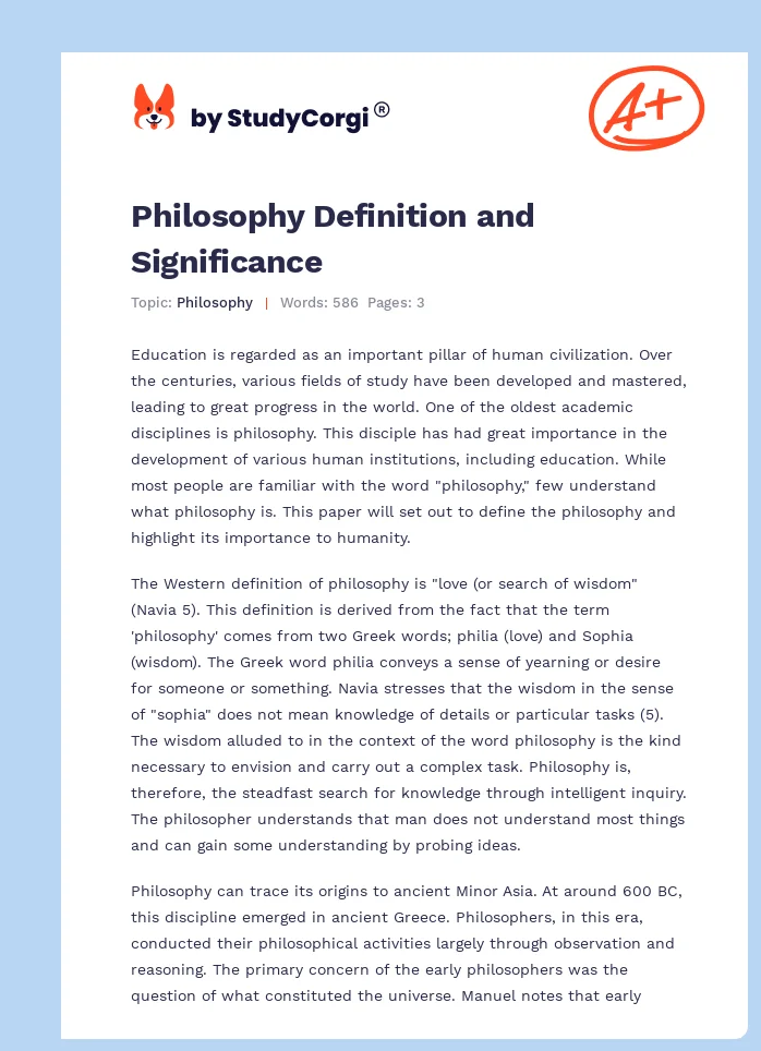 Philosophy Definition and Significance. Page 1