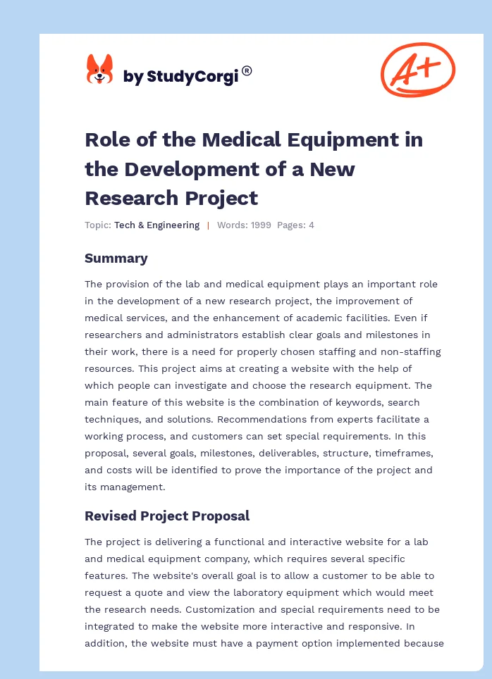 Role of the Medical Equipment in the Development of a New Research Project. Page 1