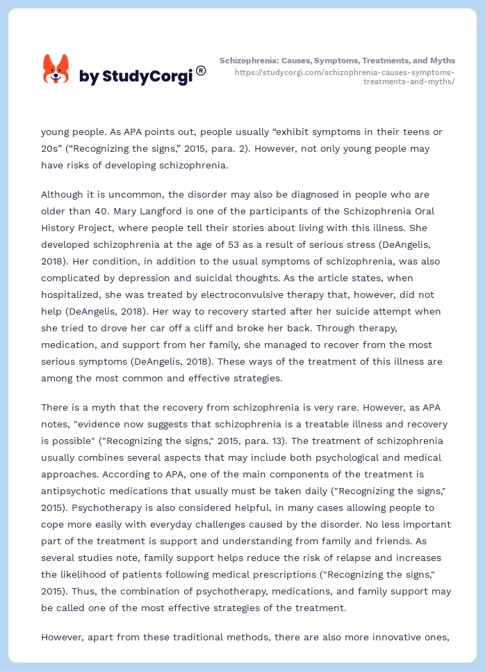 Schizophrenia: Causes, Symptoms, Treatments, and Myths. Page 2