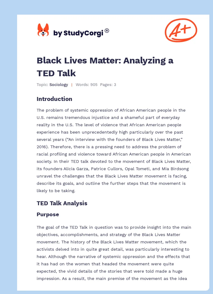 Black Lives Matter: Analyzing a TED Talk. Page 1