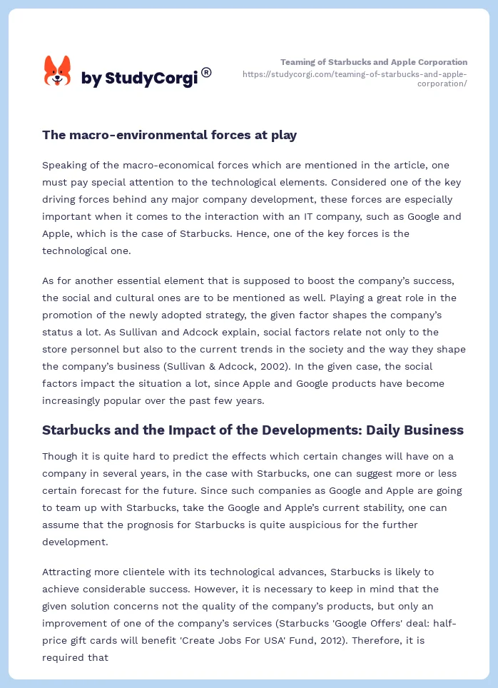 Teaming of Starbucks and Apple Corporation. Page 2