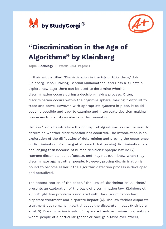 “Discrimination in the Age of Algorithms” by Kleinberg. Page 1