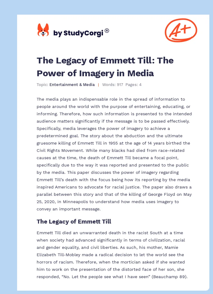The Legacy of Emmett Till: The Power of Imagery in Media. Page 1