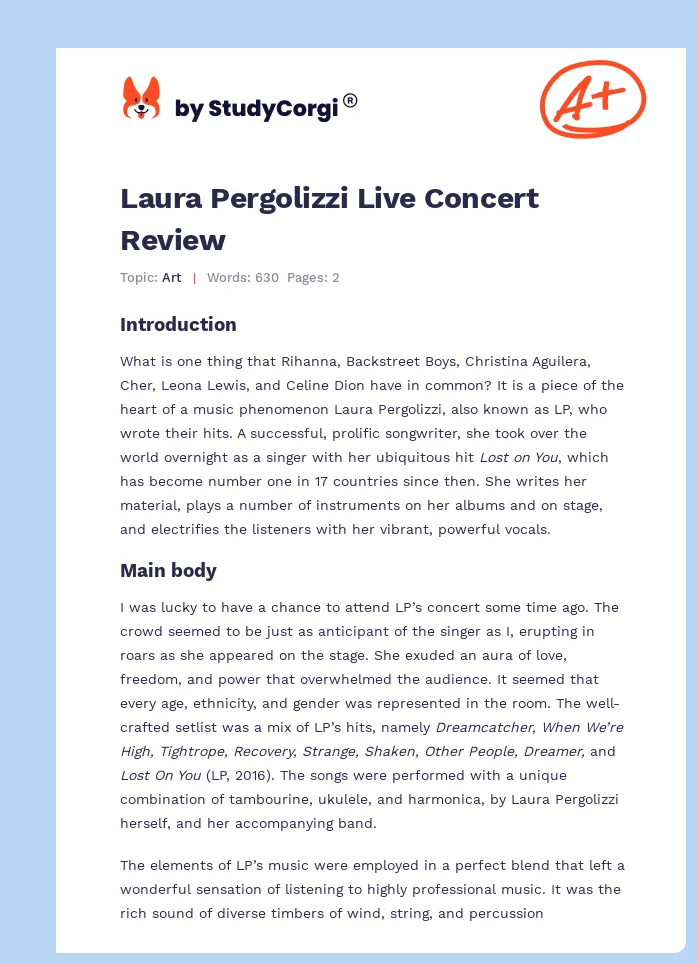 Laura Pergolizzi Live Concert Review. Page 1
