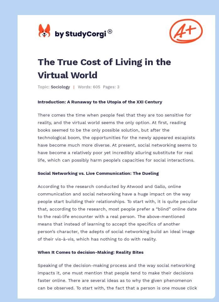 The True Cost of Living in the Virtual World. Page 1