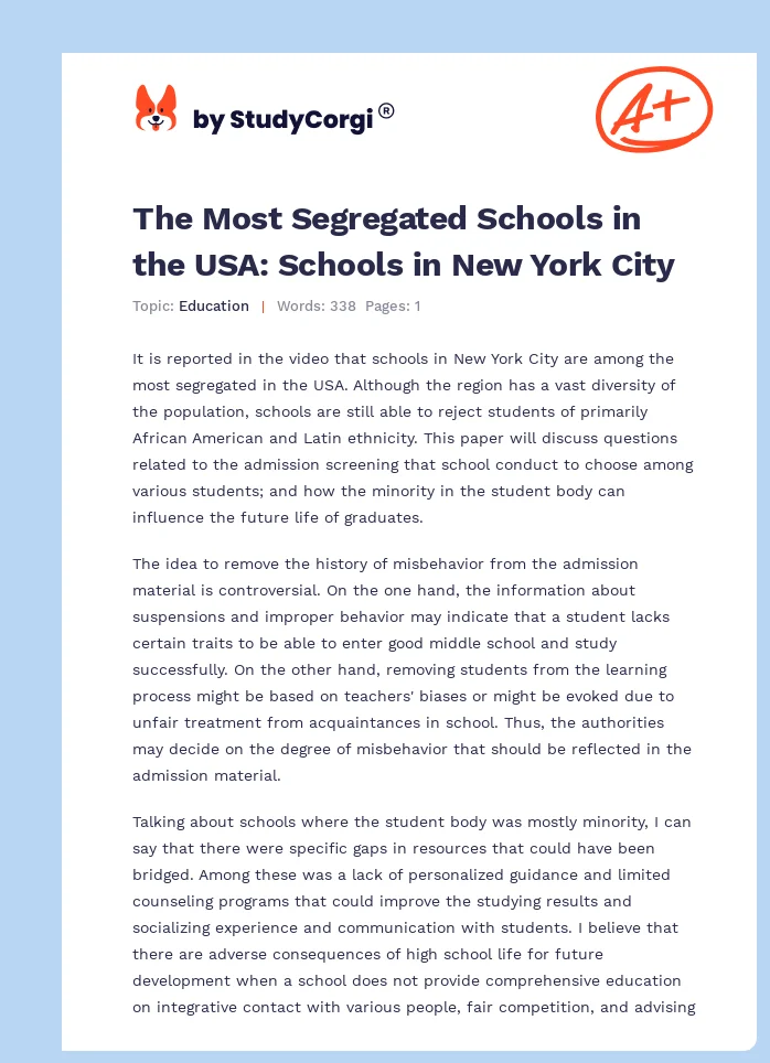 The Most Segregated Schools in the USA: Schools in New York City. Page 1