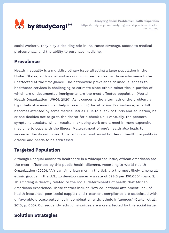 Analyzing Social Problems: Health Disparities. Page 2