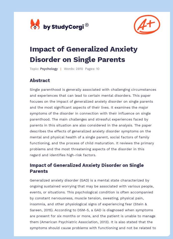 Impact of Generalized Anxiety Disorder on Single Parents. Page 1